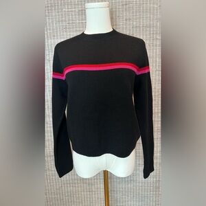 NWT Club Monaco Jandina Black Pink Red Stripe Knit Sweater Top Sz Small